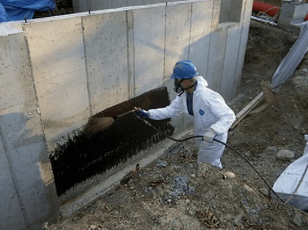 Professional waterproofing the exterior walls of the basement in ,
